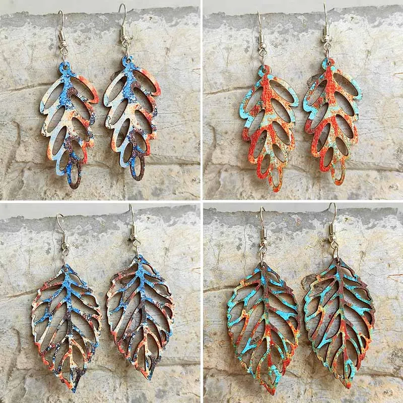 Fantastic Art Hollowed-out Leaf Earrings Retro Colored Bohemian Leaf Root Wood Earrings For Women Jewelry Accessories Wholesale