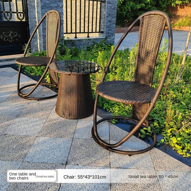 ZC New Balcony Rattan Chair Coffee Table Three-Piece Set Courtyard Rattan Outdoor Desk-Chair