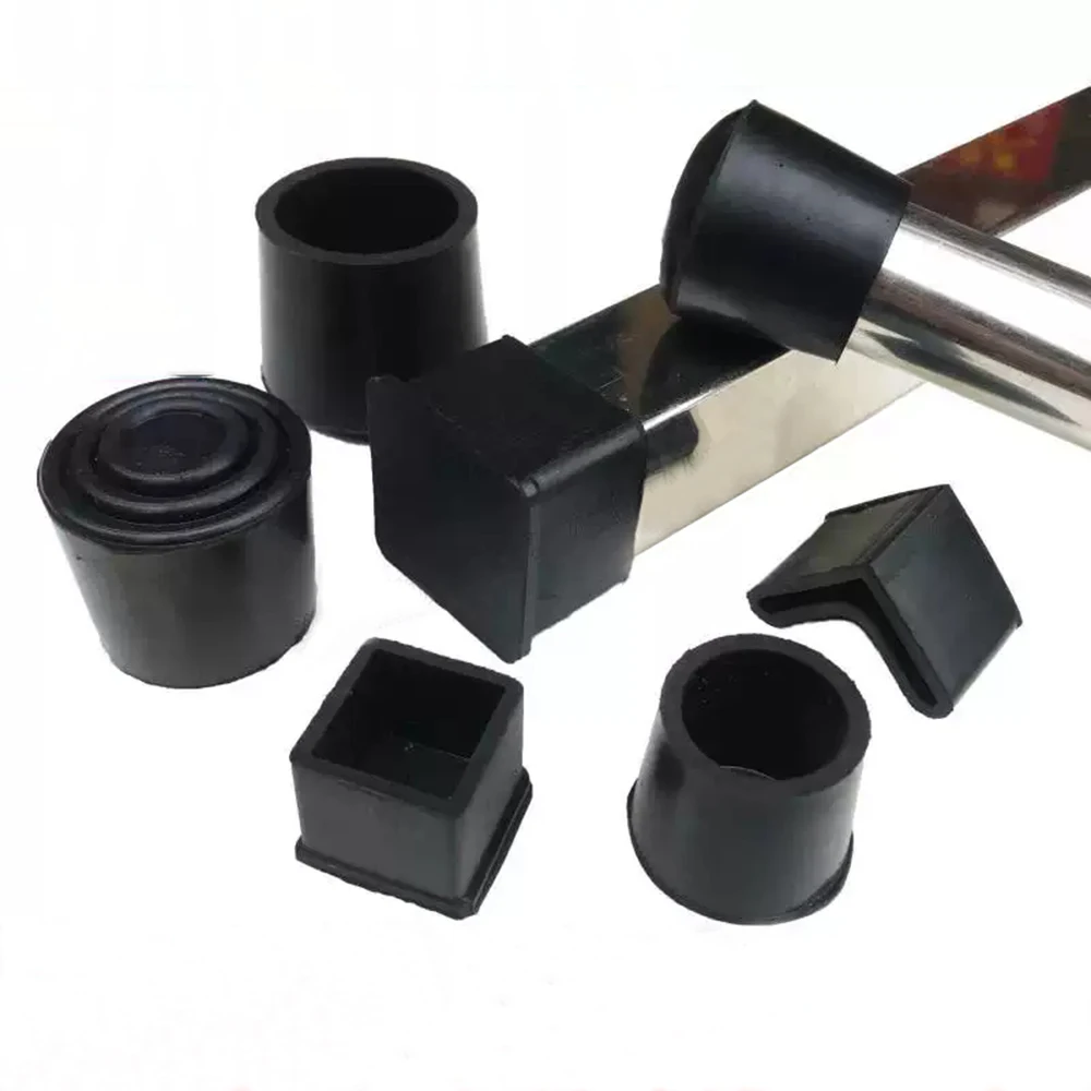 Black Raw Rubber Furniture Feet Table Chair Leg Pad Rectangle/Square/Round Stick Pipe Tubing End Cover Cap Floor Protector