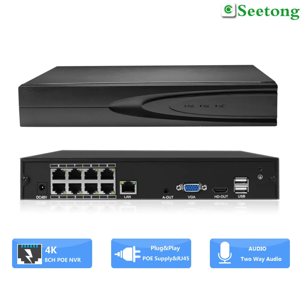 H.265 8CH 4K 8MP POE NVR AI Smart Recording Surveillance Network Video Recorder 5MP 1080P Up To 14TB HDD Plug And Play