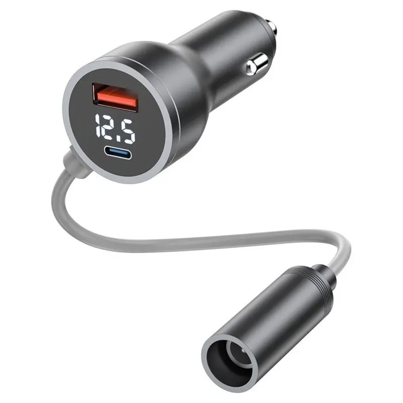 Super Deal -For Vehicle RV UV Digital Display Mini 3 In 1 Car And DC Power Cable, 12V 5A 100W Digital Display Car Adapte