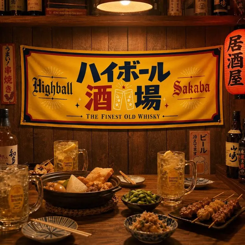 VIKAMA Izakaya Highball Hanging Banner Sake Sakaba Beer Print Japanese Wall Flag Decoration Bar Restaurant Home Decor Cloth
