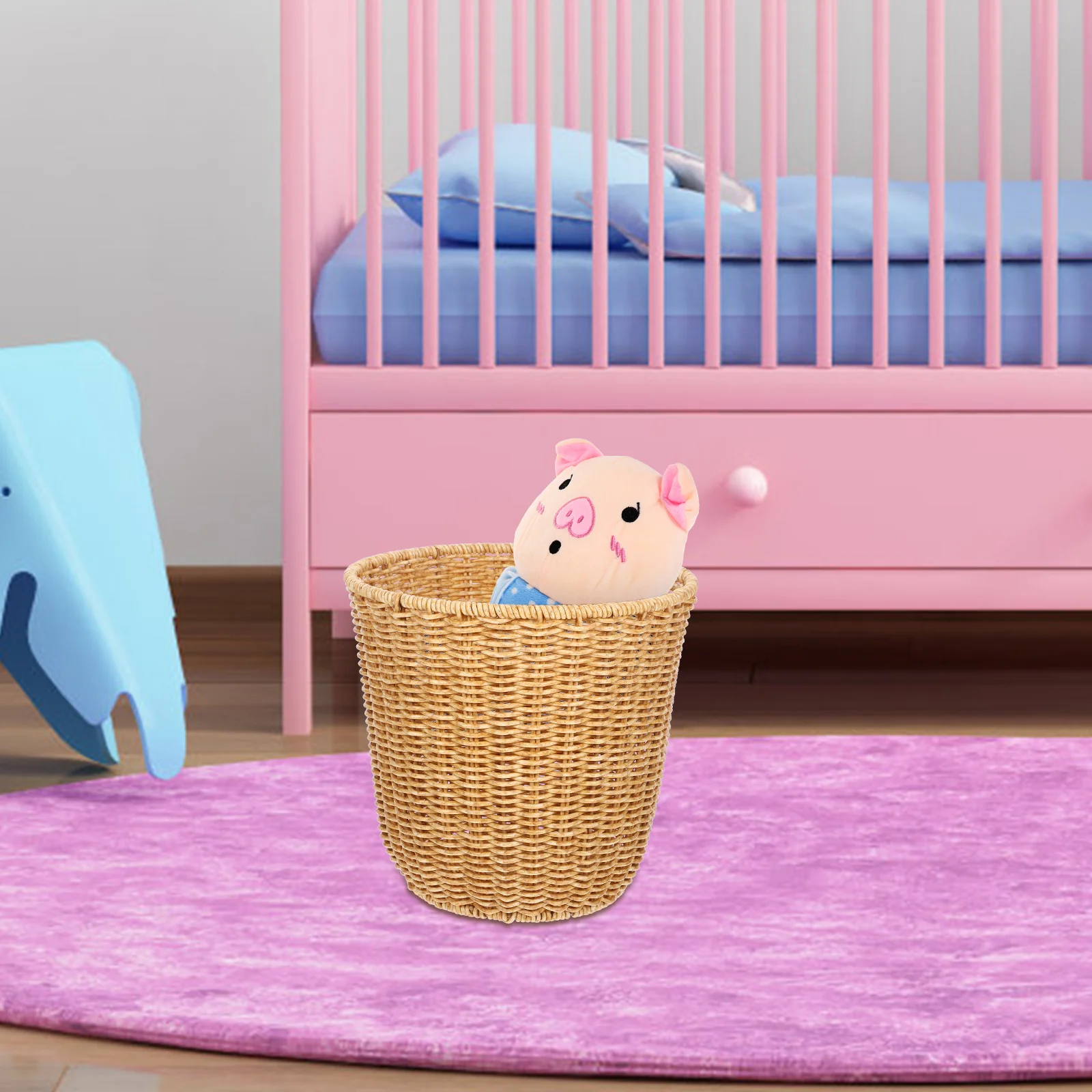 

Natural Material Imitation Rattan Woven Storage Basket Simple Design Multiuse Organizer for Living Room Kitchen