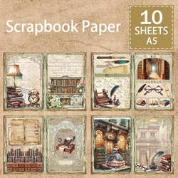 10 Sheets A5 Size Retro Library Table Sofa Gorgeous Girl Background Vintage Grunge Journal Planning Scrapbooking