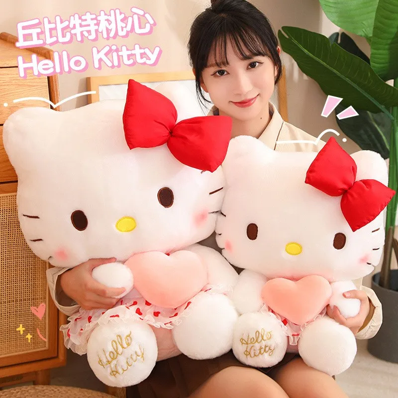 Hello Kitty Cartoon Plush Toy Dol l 30CM Cute  Flower Skirt Heart hugging Butterfly KT Pillow Birthday Gift Toy For Children