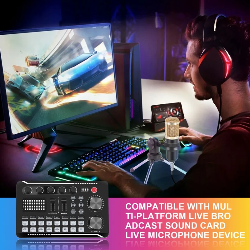 F998 Sound Card Kit,BM-800 Microphone Kit,with Live Sound Card,Audio Mixer Condenser PC Gaming Mic,for Streaming/Games-ABFB