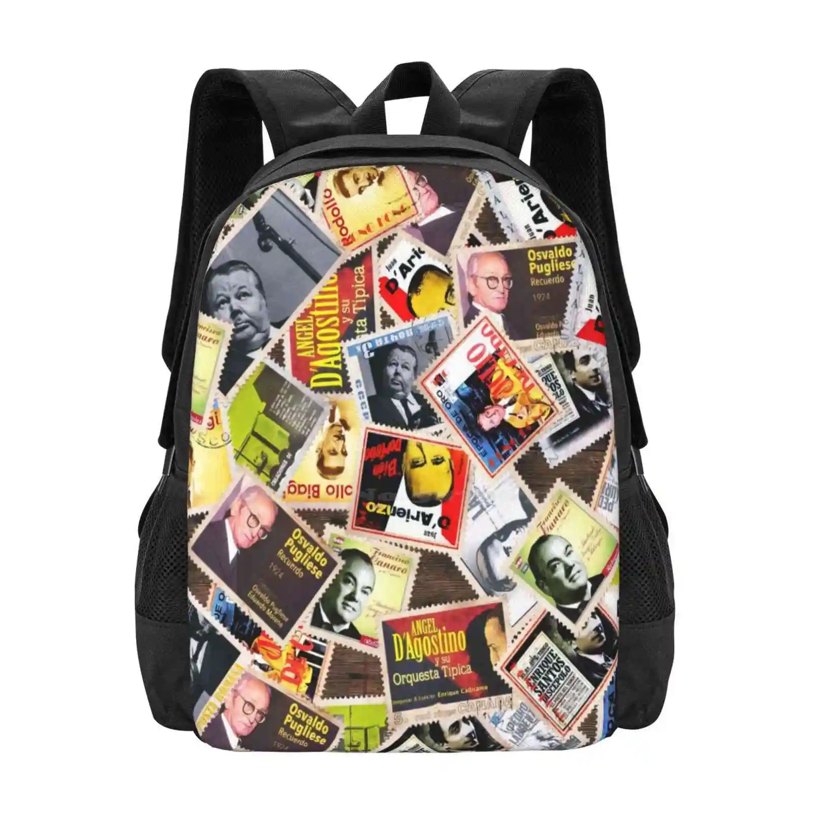 Vintage Argentine Tango Orchestra Album Stamps Pop Art School Bags Travel Laptop Backpack Argentine Tango Tango Argentino