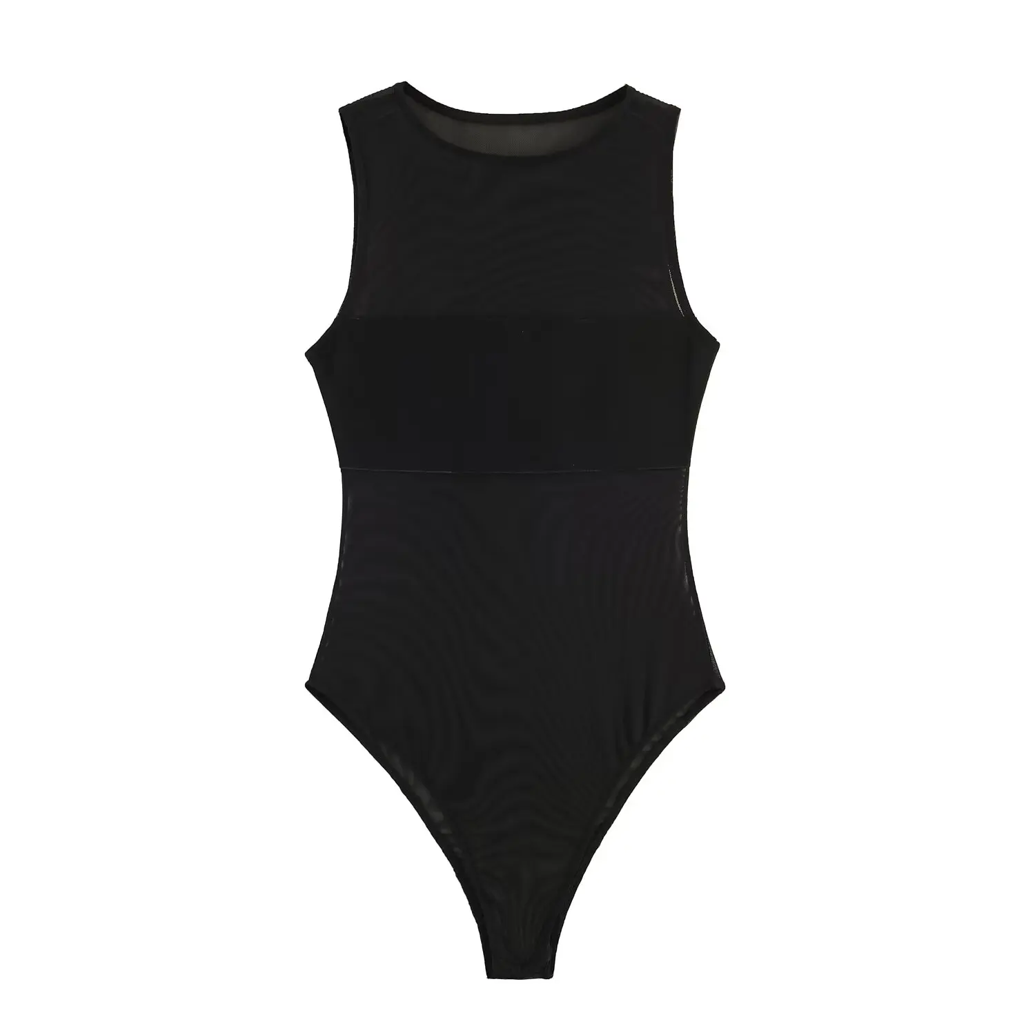 Willshela Women Fashion Solid Tulle Patchwork Bodysuits Vintage Slim O-Neck Sleeveless Female Chic Lady Playsuits