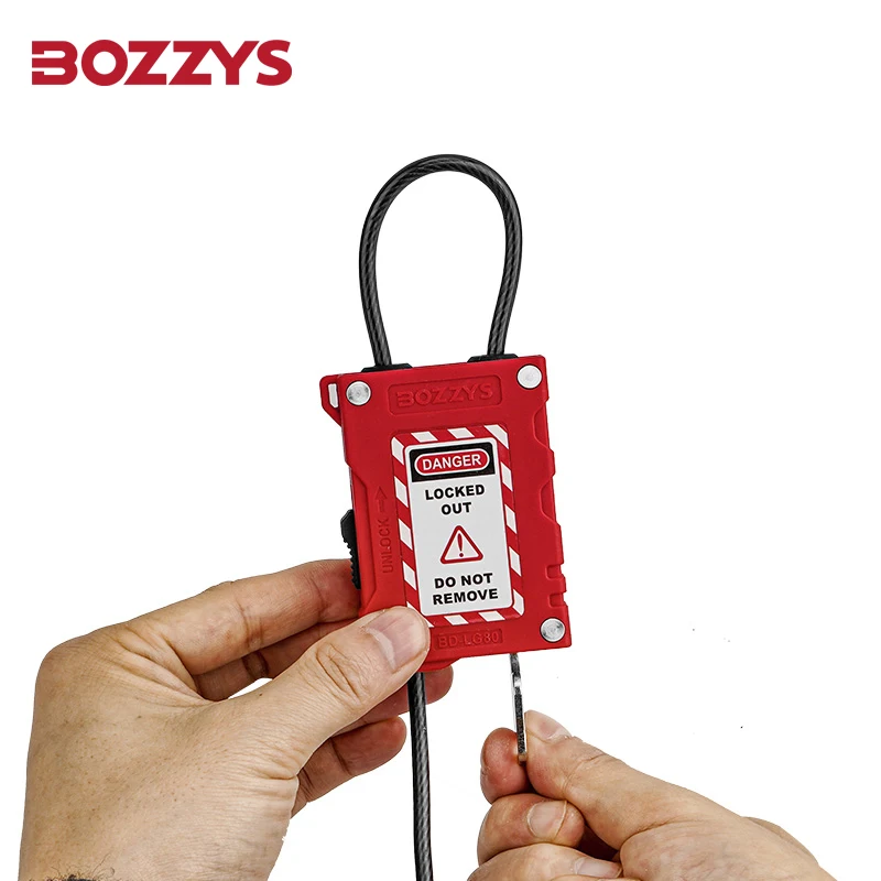 Регулируемый тросовый замок BOZZYS Lockout Tagout с кабелем диаметром 4 мм для предупреждения и капитального оборудования промышленного оборудования