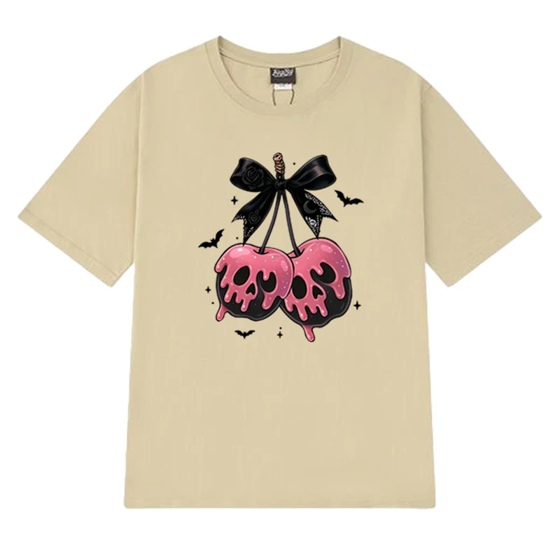 Camiseta Gótica de Halloween con estampado de esqueleto de cereza camiseta retro femenina