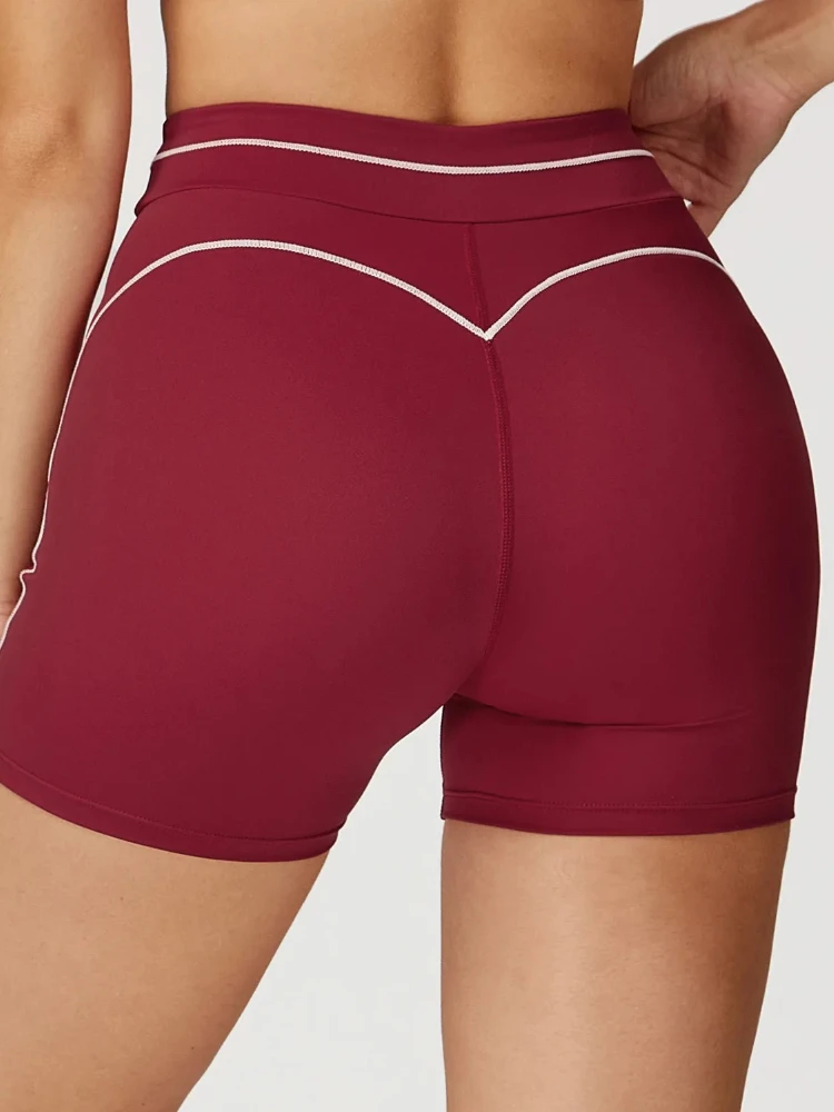 Quick Dry High Waist Yoga Shorts Contrast Color Block Training Sports Pants Push Up Hip Lifting Fitness Workout Shorts Women