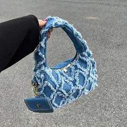Tassel Plaid Denim Handbag Spring Summer New French Niche Small Fresh Design Sense Women's Commut Bag High-end Underarm Bag
