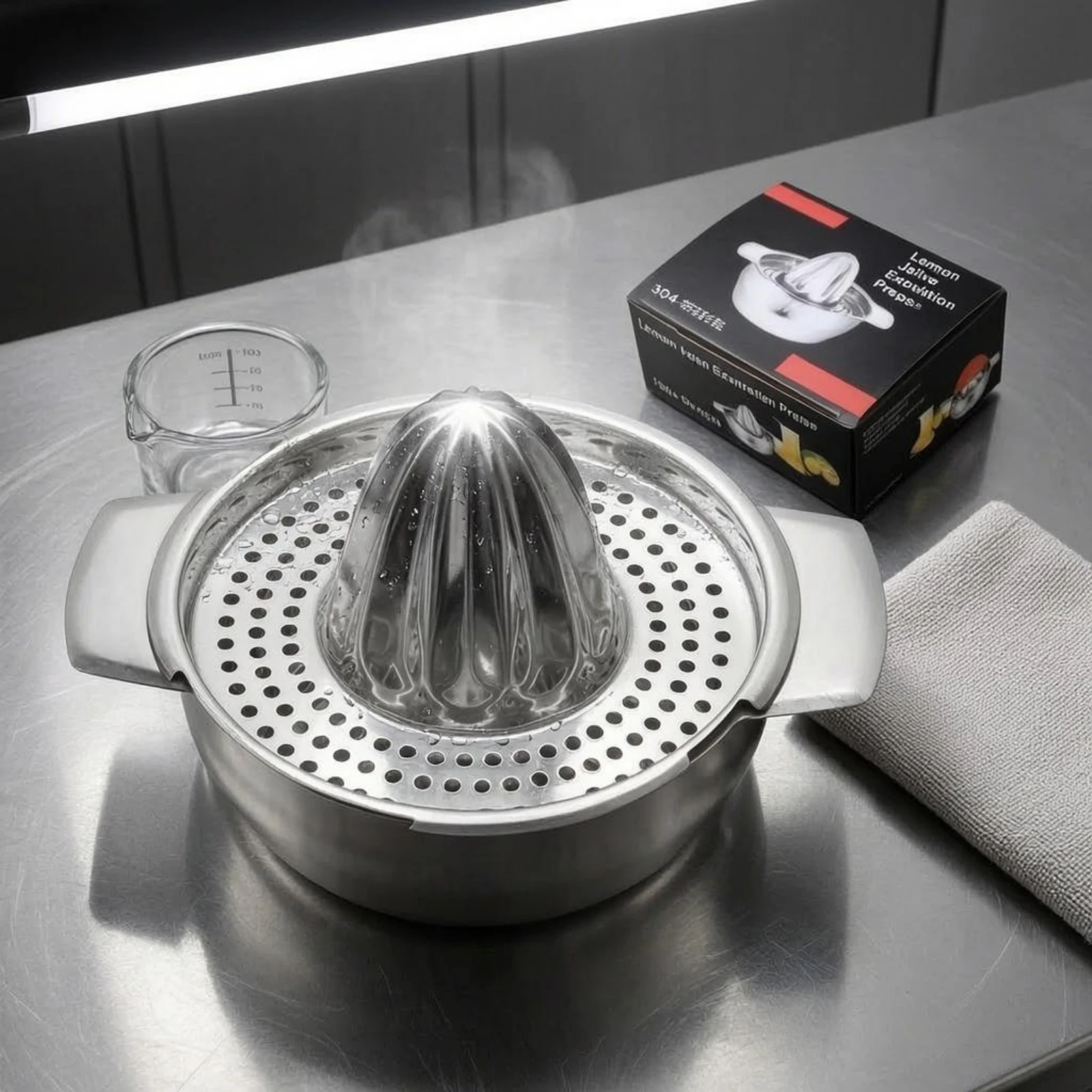 Manual Citrus Juicer Polished Silver Finish Handheld Lemon Press Stainless Steel Juicer Perforated