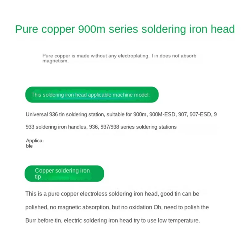 

A01F-900 Pure Copper Soldering Iron Tip Non-Magnetic Welding Soldering Heads Replacement Soldering Heads Tool Accessories