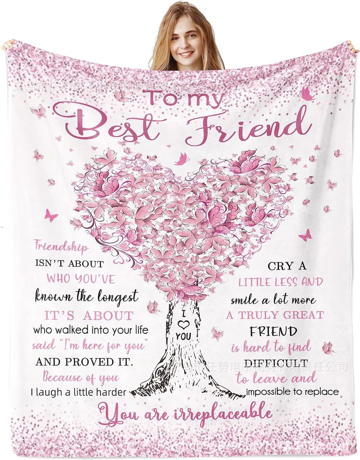 

To My Best Friend Print Flannel Blanket Pink Heart Love Gift Warm Throw Blanket for Bed Sofa Couch Birthday Gifts Home Queen