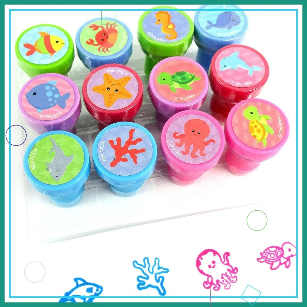

12 Pcs Ocean Life Turtle Stamp Kit for Kids Self Inking Stamps Party Favors