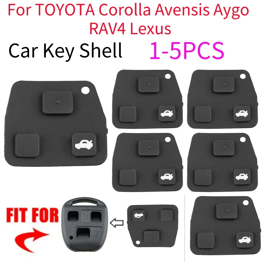 1-5Pcs Silicone Remote Car Key Replaceable Fob Black Silicon Rubber 3 Buttons Pad Anti-collision For Toyota Avensis Corolla