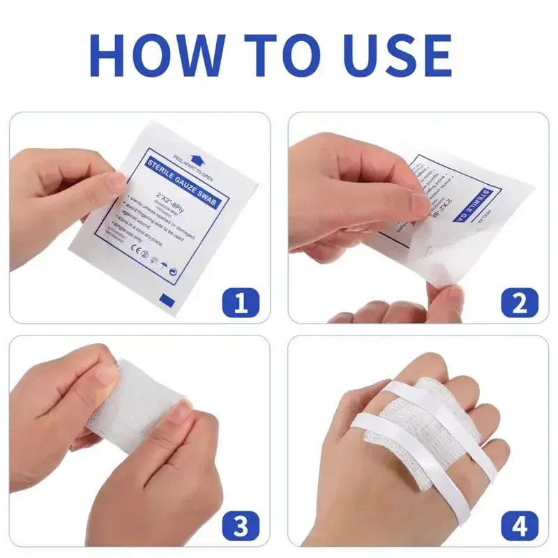 Gauze Pads Wound Dressing Care Swabs Cotton Supplies Bulk Products Rolls Wounds Sterile 5X5 Disposable Wrap Stretch Free Latex