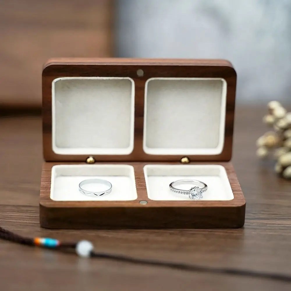 

Wooden Couple Ring Box Large Capacity Jewelry Organizer Ring Bearer Box Display Holder Double Seat Rings Gift Box