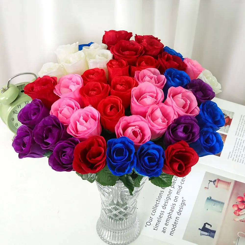 1pc Silk Rose Simulated Rose Bouquet Small Bundle Realistic Simulation Flowers Soft DIY Floral Materials Flower Bouquet