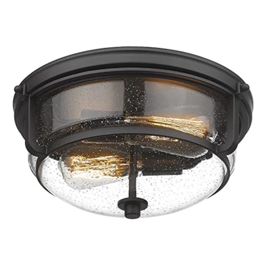 

12 Inch Ceiling Light with Seeded Glass Shade - Indoor Outdoor Modern Flush Mount Ceiling Light Fixture Black Finish WE249F BK