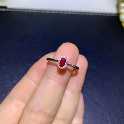 Cute Silver Ruby Ring for School Girl 3mm*5mm Natural Blood Red Ruby Silver Ring 925 Silver Ruby Jewelry Gift for Woman