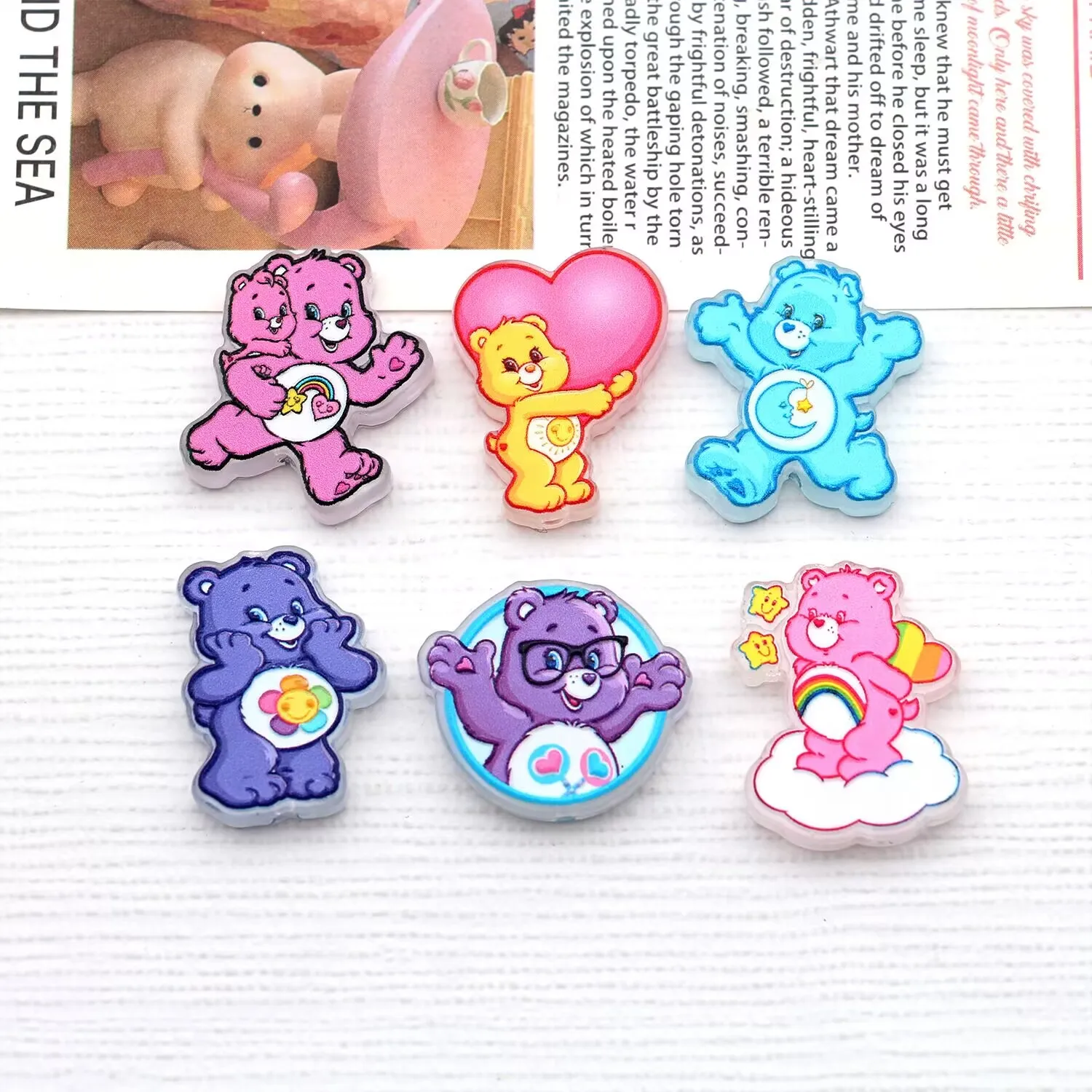10pcs rainbow bear focal bead PVC  For Jewelry Making DIY badge reel Bead Pen keychain bookmark Accessories