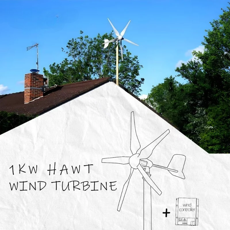 1500W 24V Horizontal Axis Wind Mill Turbine Generator Grid-Free Power Home Landscape Car 1.3m Rotor Diameter 50/60Hz