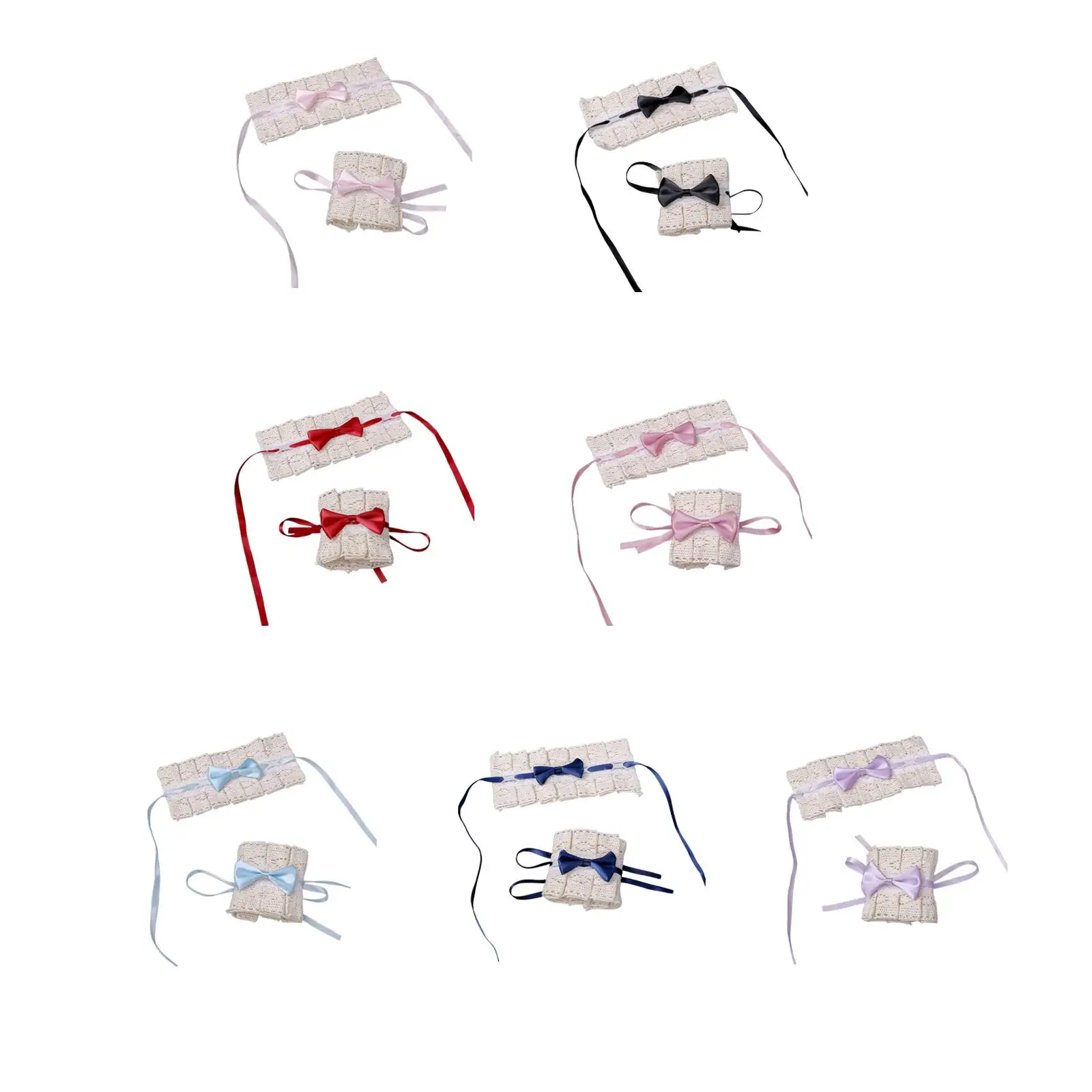 Polsini da polso Lolita Bracciale con finiture in pizzo increspato Bowknot Anime Cameriera Accessori cosplay per donne Ragazze Puntelli per feste Matrimonio