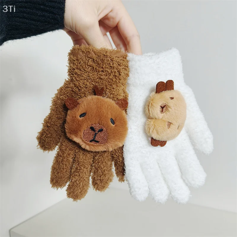 New Winter Warm Kids 3D Cartoon Capybara Fashion Cute Boy Girl Glove Plush Soft Mittens Comfortable Gloves Suitable For Children