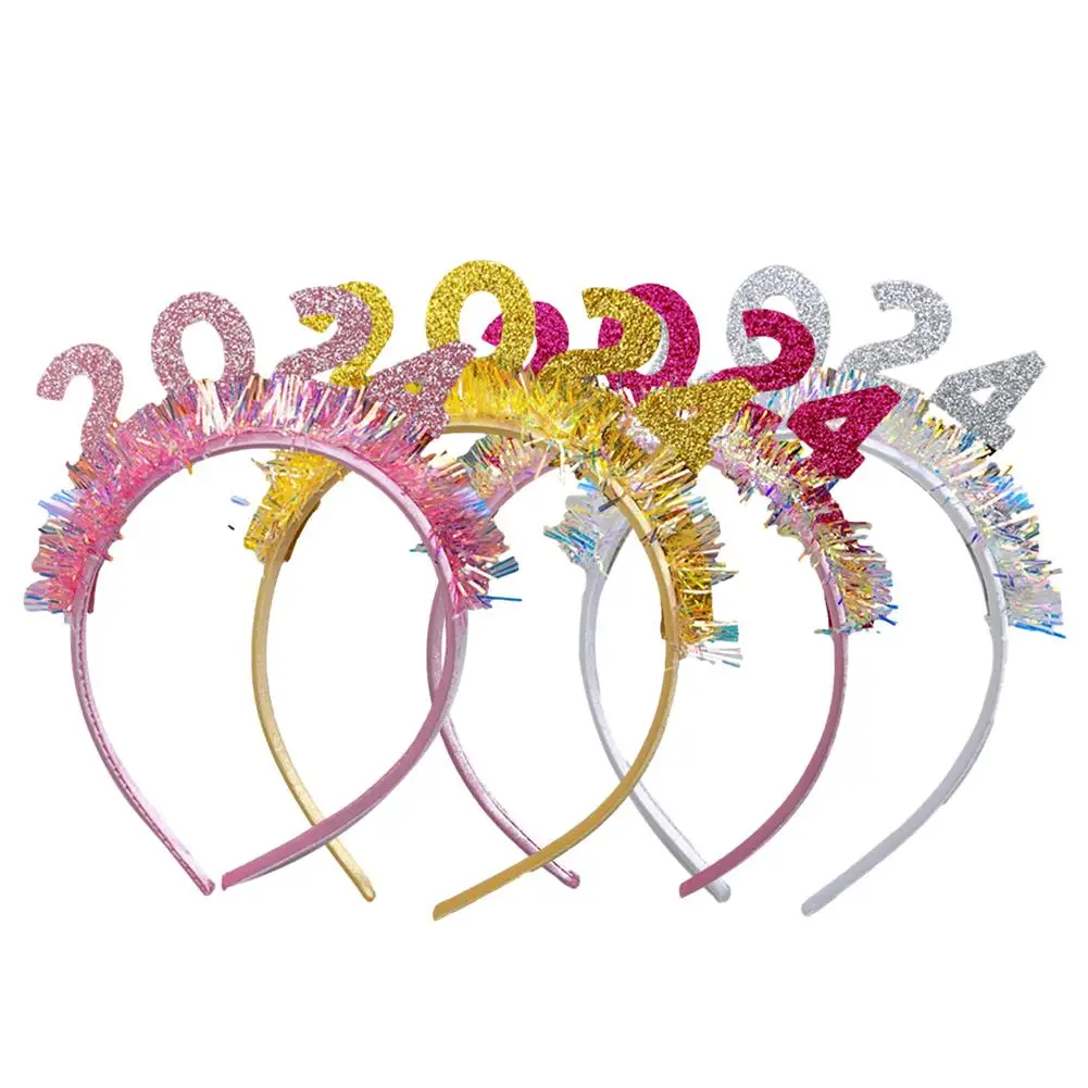 Diadema con lentejuelas brillantes para hombre y mujer, accesorios para el cabello para fiesta navideña, Feliz Año Nuevo, 2024