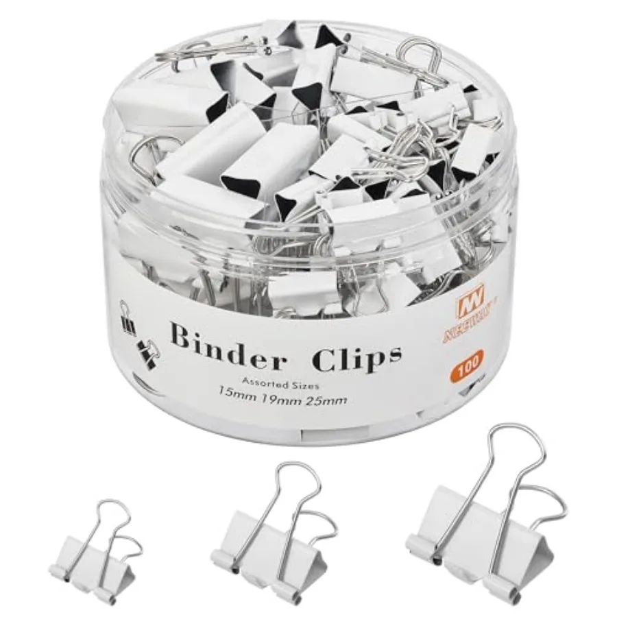 

100 Count Binder Clips Assorted Sizes, Paper Binder Clips 0.6inch 0.75inch 1inch,Metal Paper Clamps for Office and Home