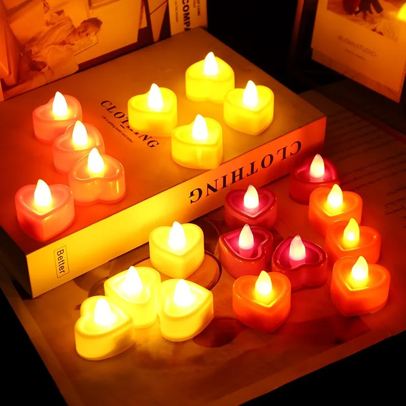 4/8Pcs Heart Shaped LED Tealight Candles Battery Operated Flickering Candles for Romantic Wedding Proposal Party Home Decor