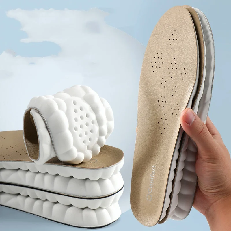 

4D Insoles Genuine Cowhide sweat-absorbing Sports Insoles Breathable Odorless Massaging Highly Elastic shock-absorbing Insoles