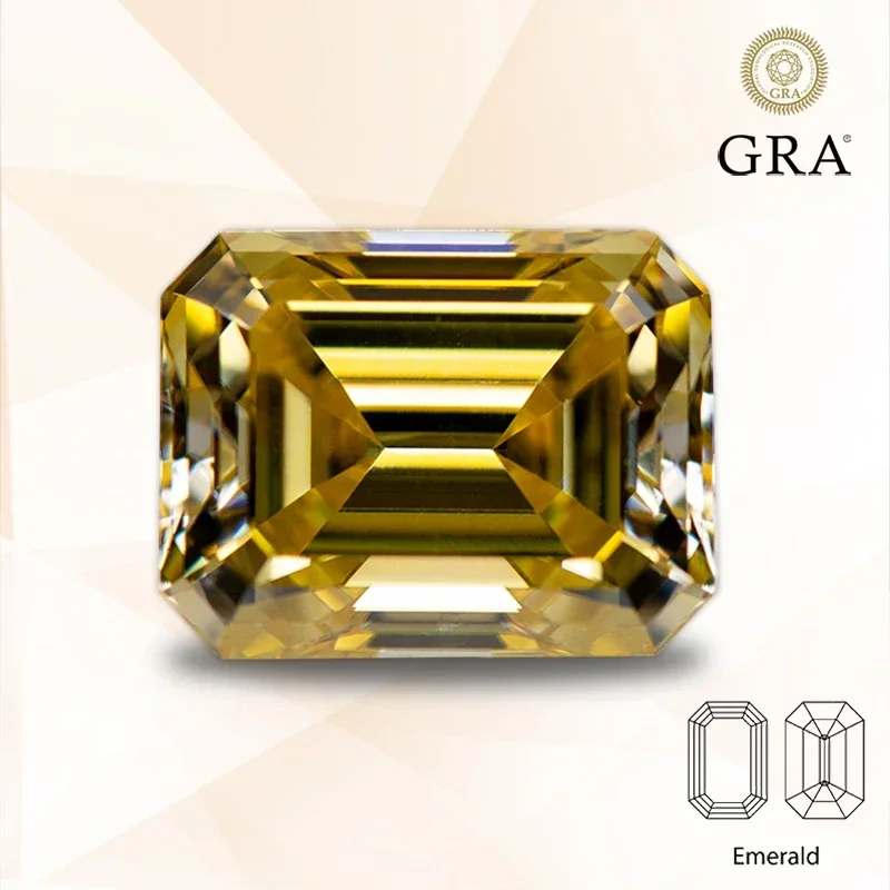 

Moissanite Lemon Yellow Color Emerald Cut Gem Lab Grown Diamond Charms DIY Ring Necklace Earrings Materials with GRA Report