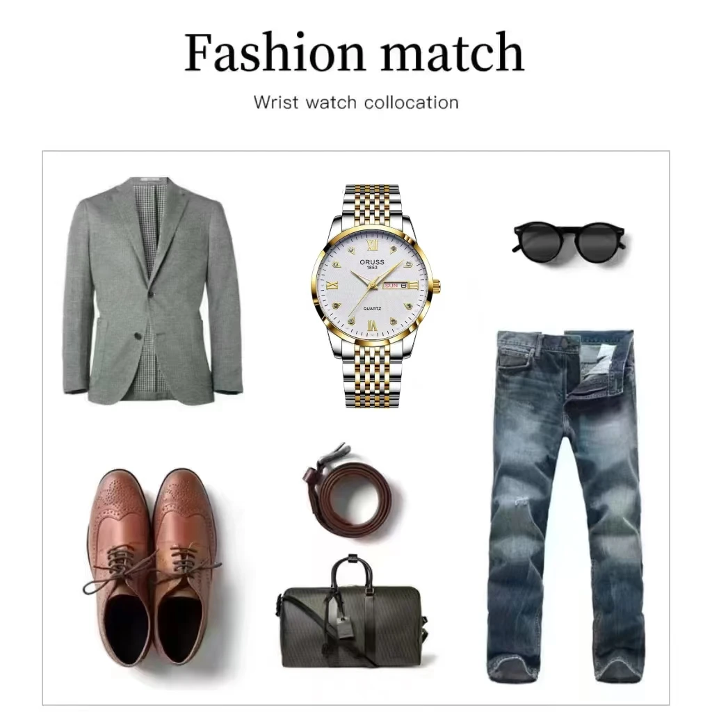 ORUSS Original Luxus Quarz Leuchtende Uhr herren Uhr für Männer Freeshiping Mode Armbanduhren Edelstahl Wasserdicht Neue