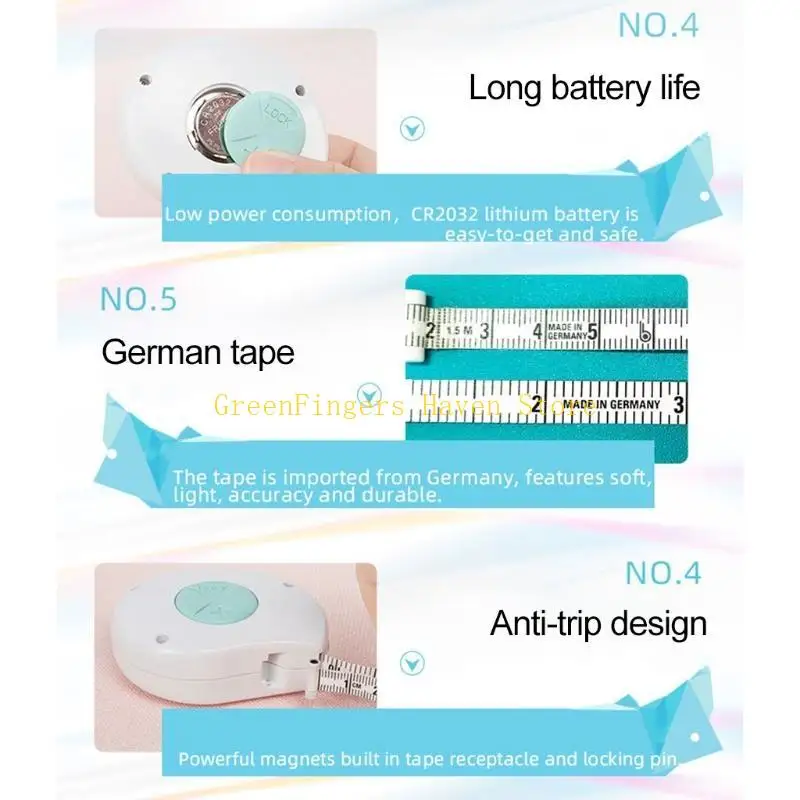 شريط محيط الجسم الرقمي F68D مع شريط ذاتي القفل وقابل للسحب لقياس العضلة ذات الرأسين للخصر #5