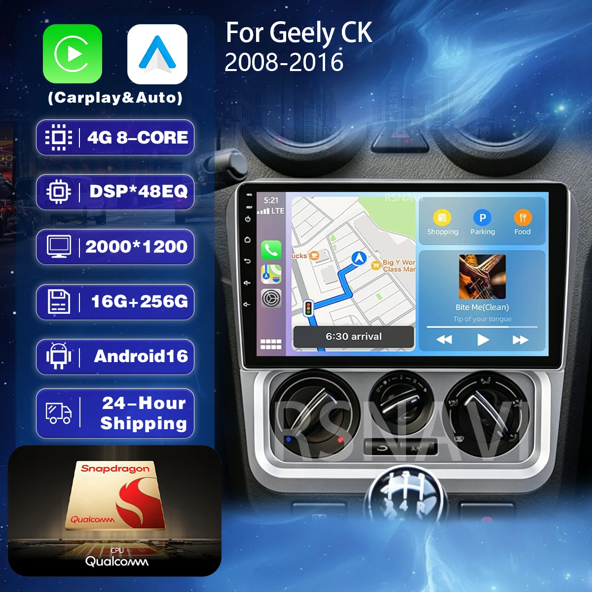 Android 16 Carplay Auto 2K Screen Car Radio Multimedia Video Player For Geely CK 2008 - 2016 Autoradio GPS Stereo Head Unit 2din