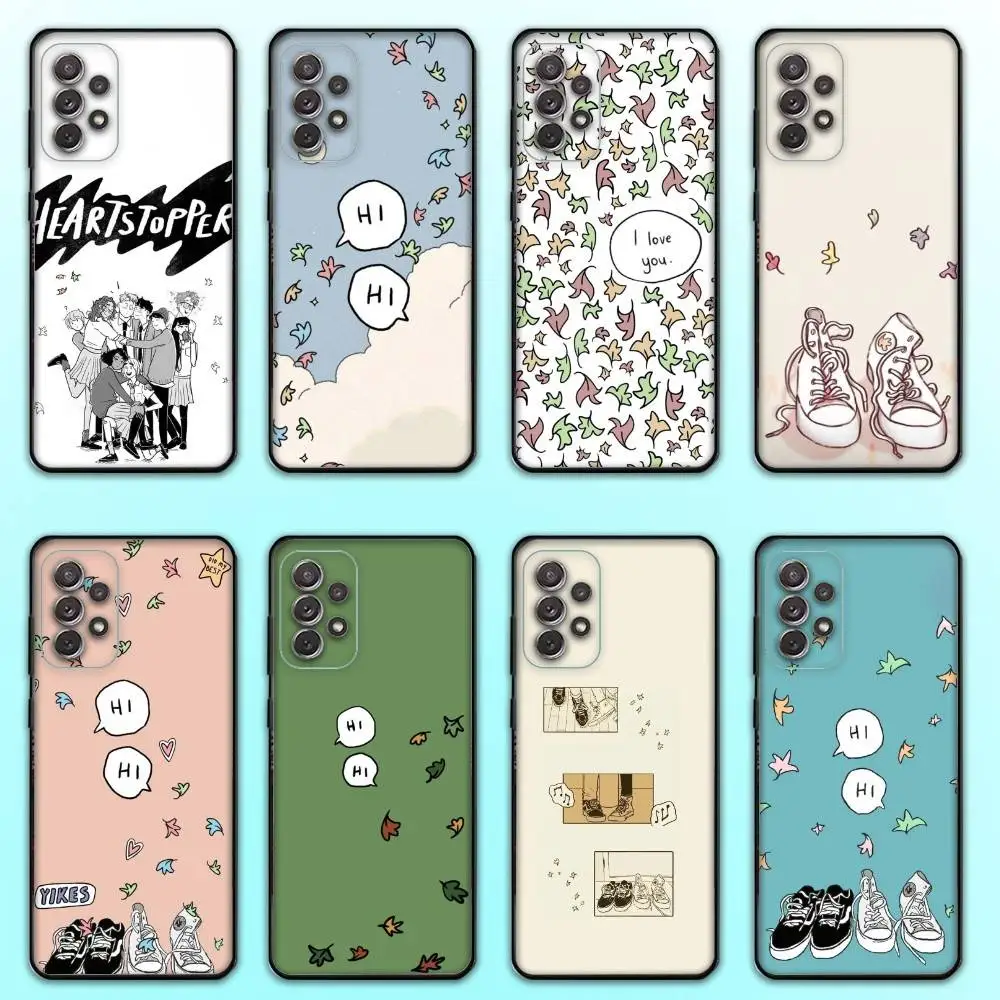 Funda de teléfono Heartstopper Leaves para Samsung S25,S24,S21,S22,S23,S30,Ultra,S20,Plus,Fe,Lite,Note,10,9,5G cubierta negra