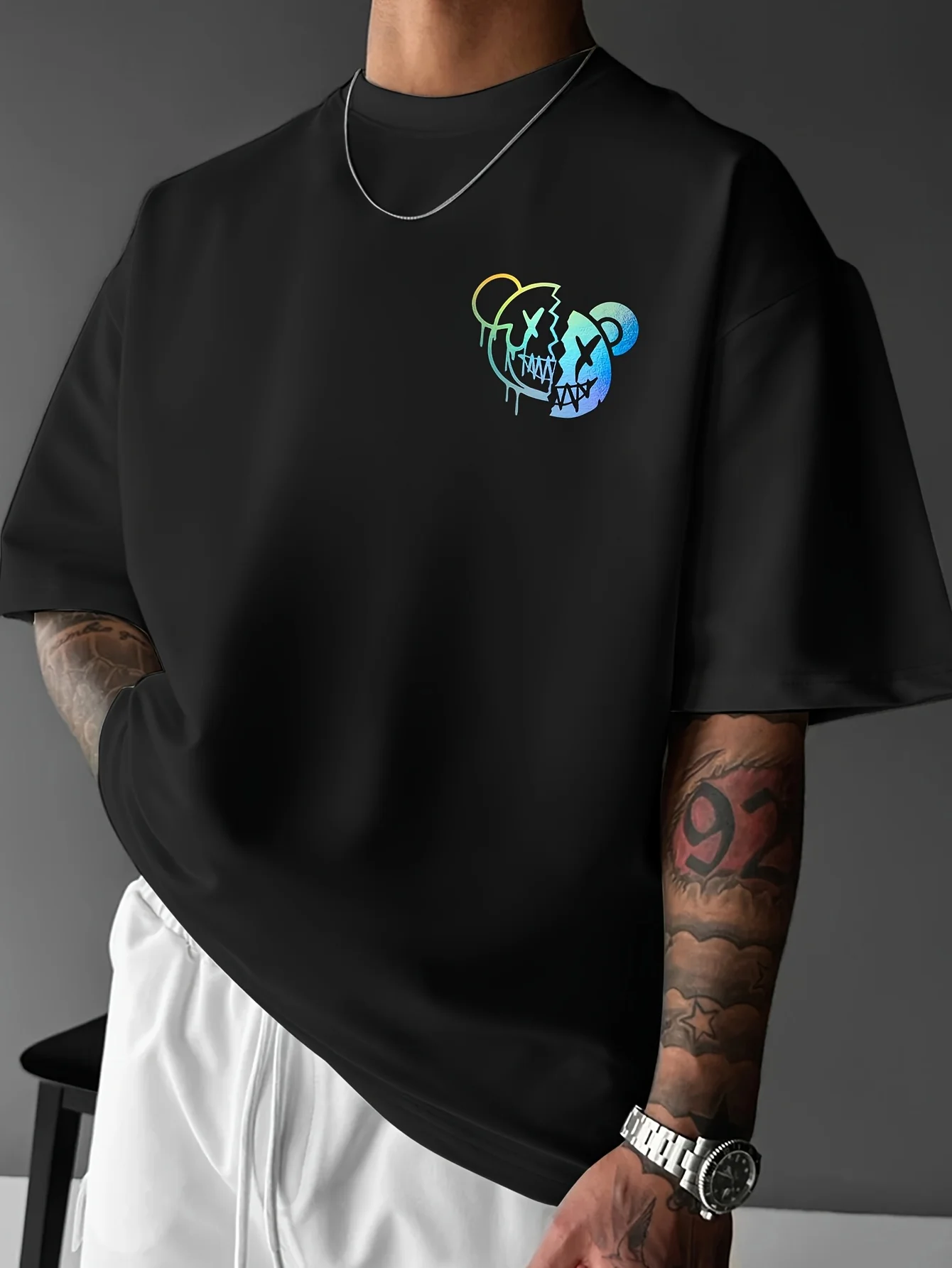 Smile Shine Broken Bear Grafik-Print 100% Baumwolle Herren T-Shirt für Sommer Streetwear Ideal für Edgy Casual Outfits – Detail 6