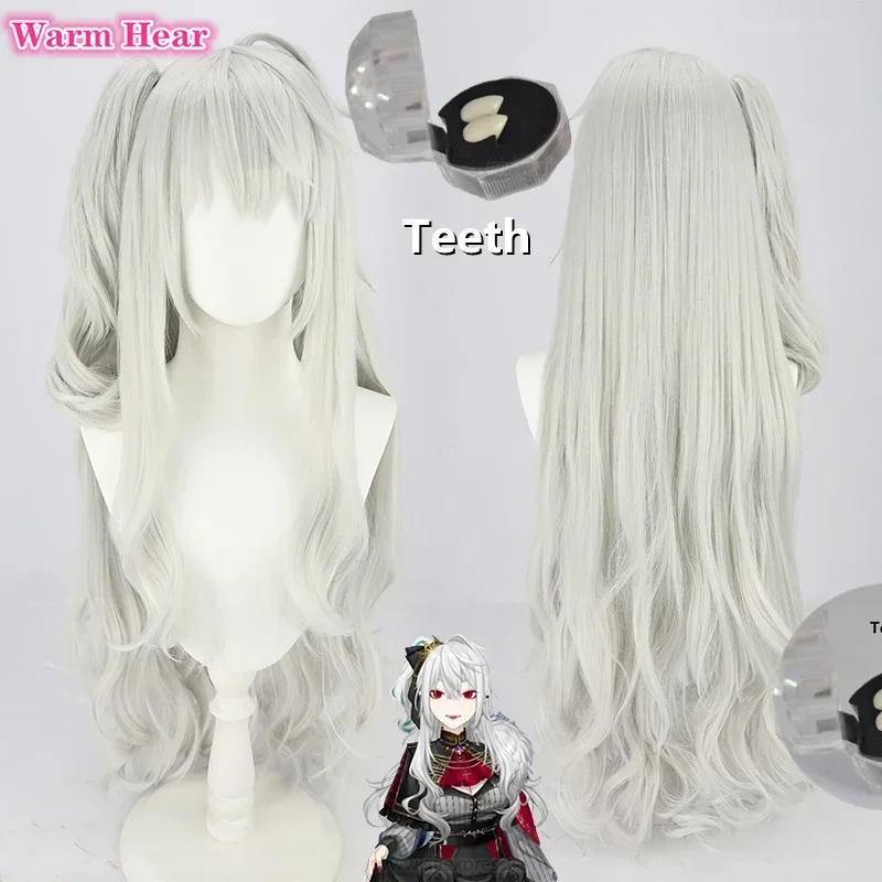 New female vtuber Kuzuha Sanya cosplay wig nijisanji women girls long 80cm silver white curly ponytail wigs Heat Resistant Fibre