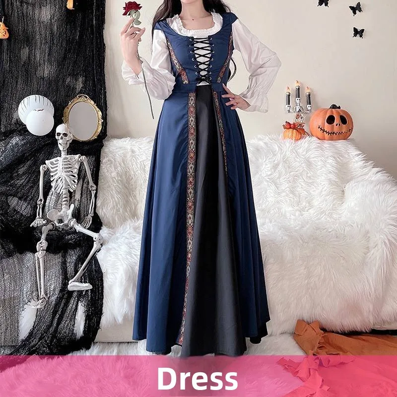 

loween Vintage Court Witch Long Dr Performance Medieval Art Countryside Sle Women's Costume Traditional Stage Outfit