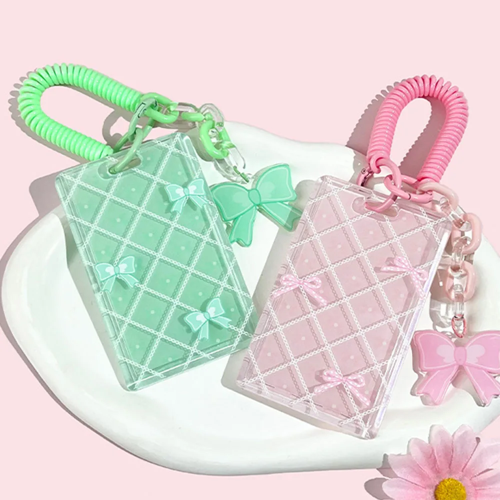Cute Bow Bus ID Card Protective Cover Cases Student Keyring Card Campus Accessories Door Credit Card Holder Bag Set Key Chain
