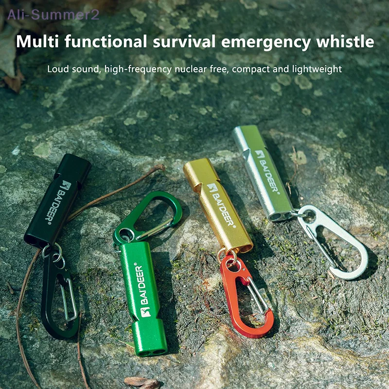 Aluminum Alloy Double Pipe Keychain Whistle, 1PC, High Decibel, Comes With Rope For Adventure Activities, Available in 5 Colors