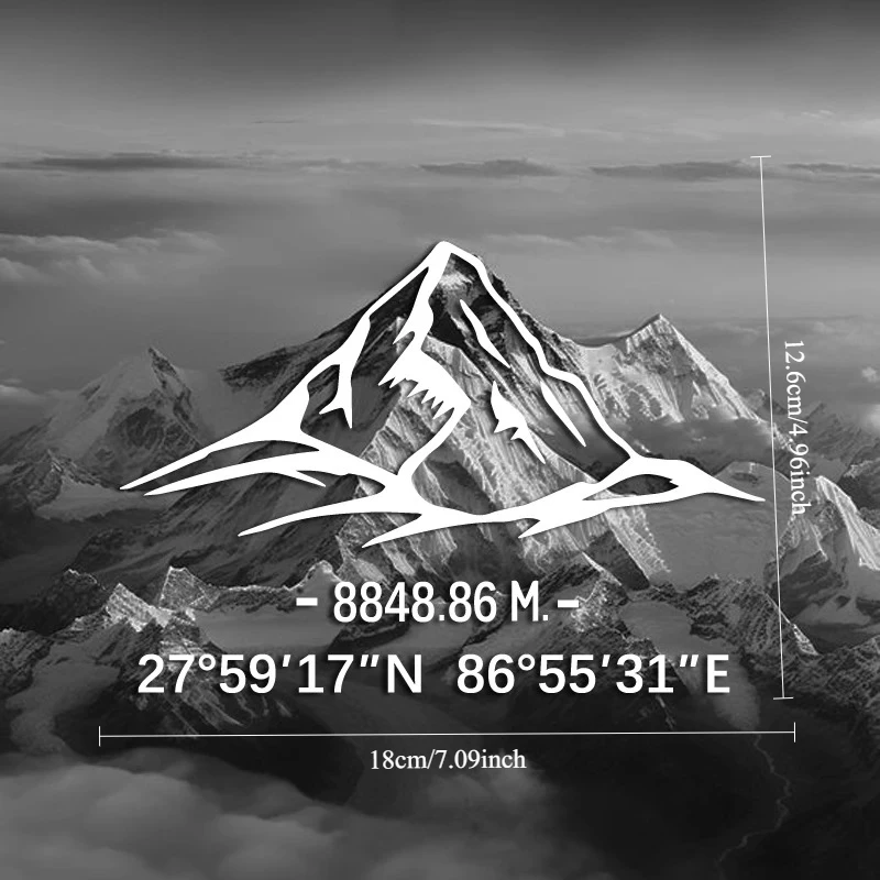 Mount Everest Decal, With Its Longitude and Latitude Decal, Creative & Fashion With High Quality for Car Trucks Snowboard & Lapt