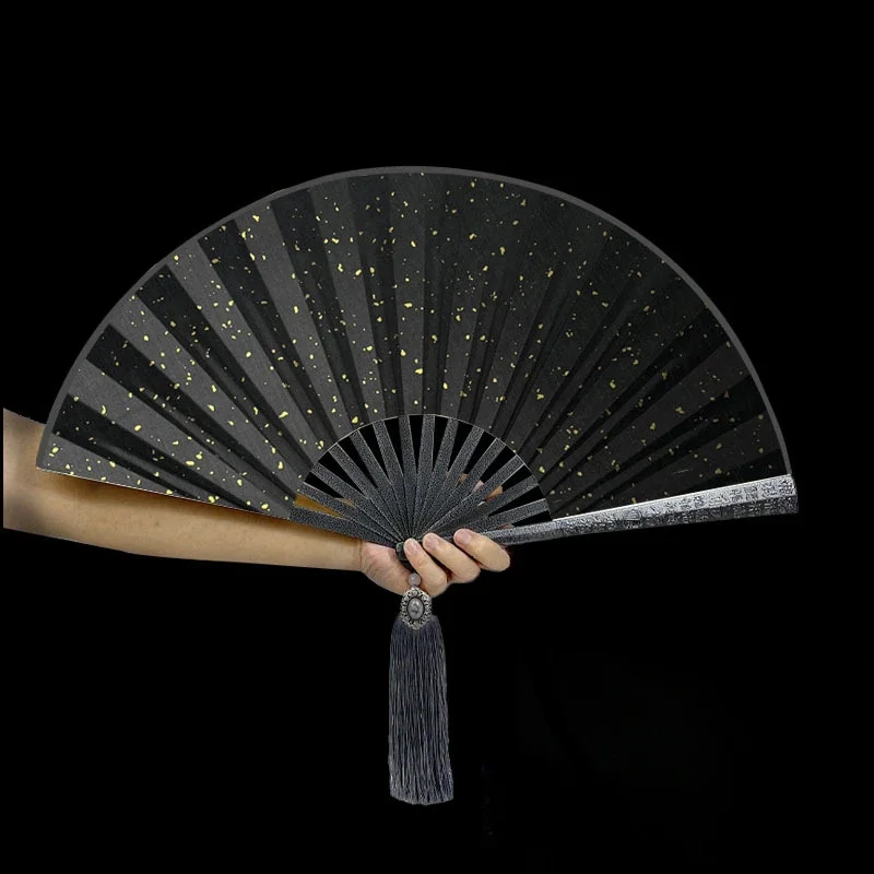 

Alloy Tungsten Steel Kung Fu Folding Fan Metal Hand Fan with Silk Fabric Crafts and Tassel Decorative Art Gifts