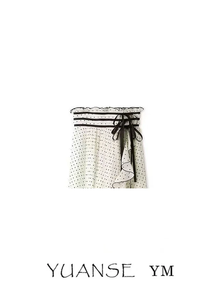 YUANSE Gentle Wind Unique Beautiful Polka Dot Slit Halter Neck Summer Young Looking High Waist A-Line Long Skirt Women's Fashion