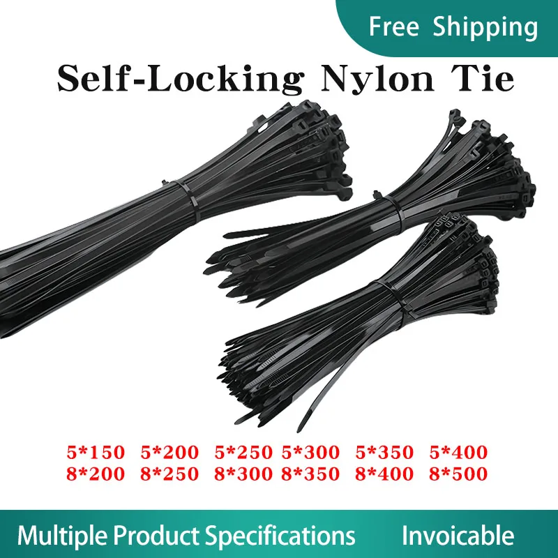 

Self-locking Nylon Cable Ties Black Straps Fastening Loop Reusable Plastic Wire Ties Anti-Freeze High Toughness Bundling Ties