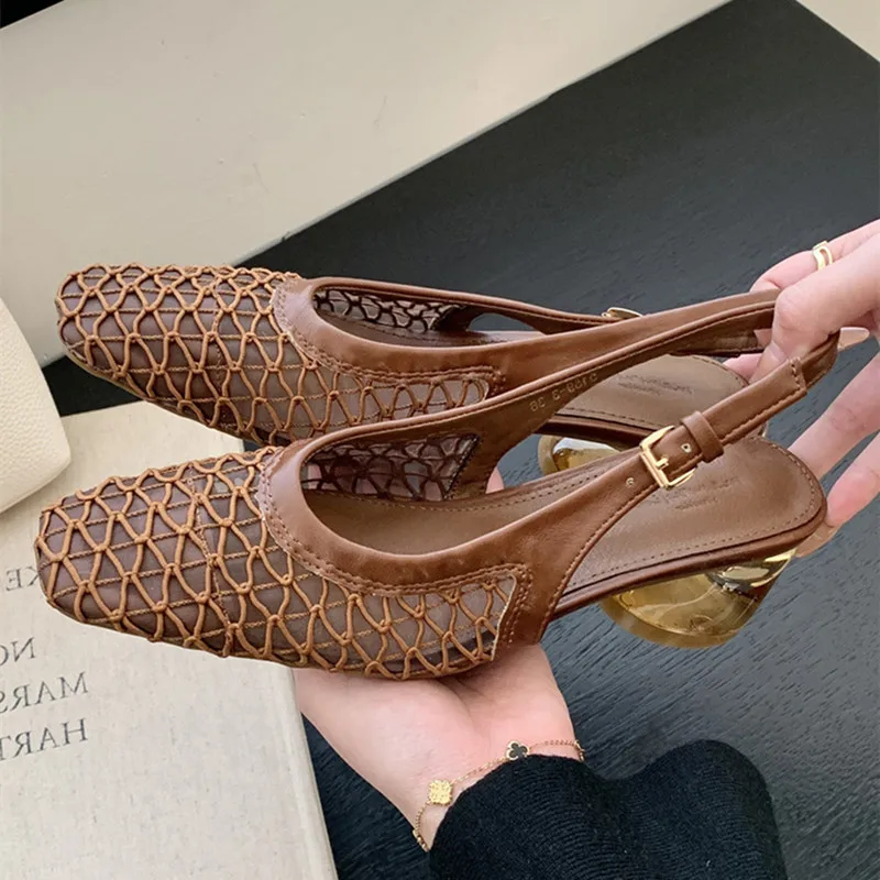 

Сандалии-мюли из сетчатой ткани, женские роскошные женские туфли на высоком каблуке с босоножками, летняя женская обувь высокого качества, сандалии