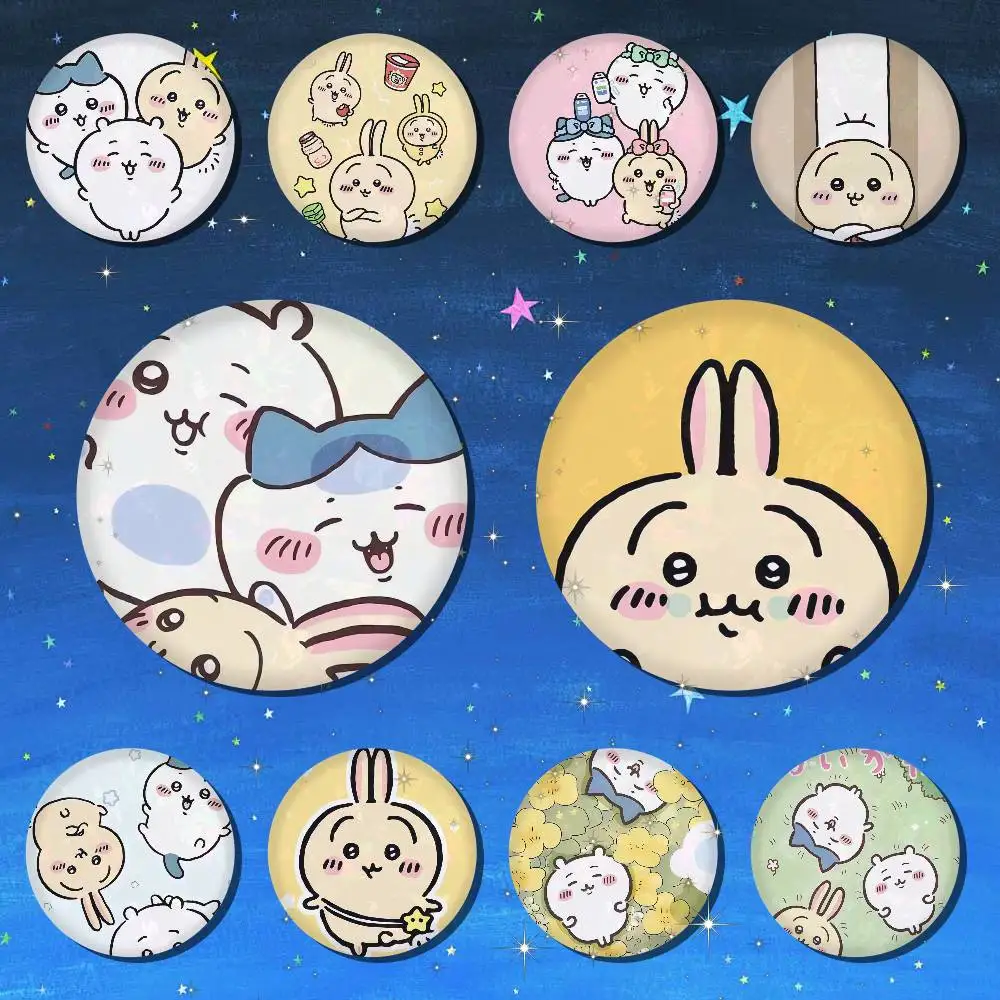 C-ChiikawaS Klassisches Vintage-Abzeichen für Rucksack-Accessoires, Manga-Ikonen-Pins, Runde Cartoon-Broschen für Kleidung, Taschen-Deko, Geschenke